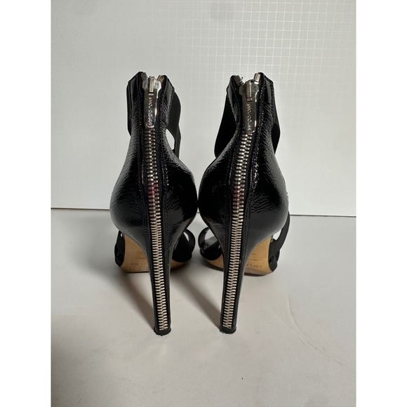 Sergio Rossi Shoes - Sergio Rossi Black Elastic Cage Sandals Patent Leather Heels Purple Insole 7/7.5